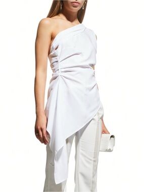 Rhude White Asymmetric One-Shoulder Draped Top